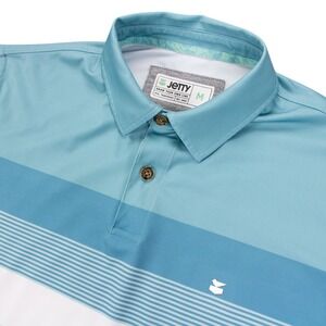 Jetty Bunker Polo Shirt Mens M Blue Striped Golf Surf Performance Stretch
